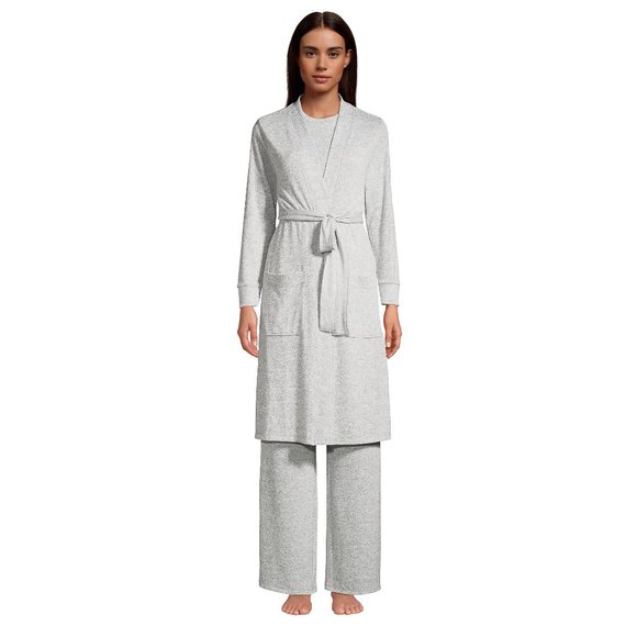 Tall Womens Robe and Pajamas 3pcs Full Set Light Gray Heather Grey Tall L LT TL - Picture 5 of 9